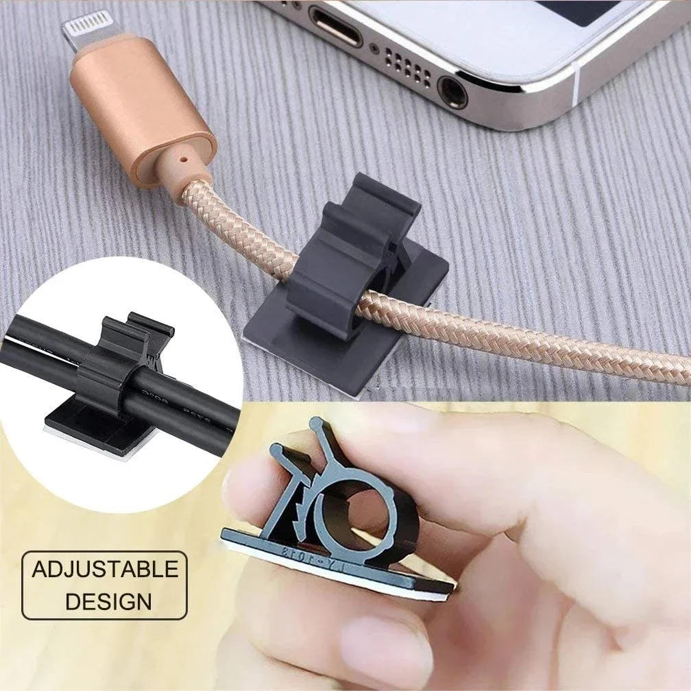 Adjustable Cable Organizer Self Adhesive Cable Clips Table Cable Management Cord Holder For Car PC TV Charging Wire Winder Clamp