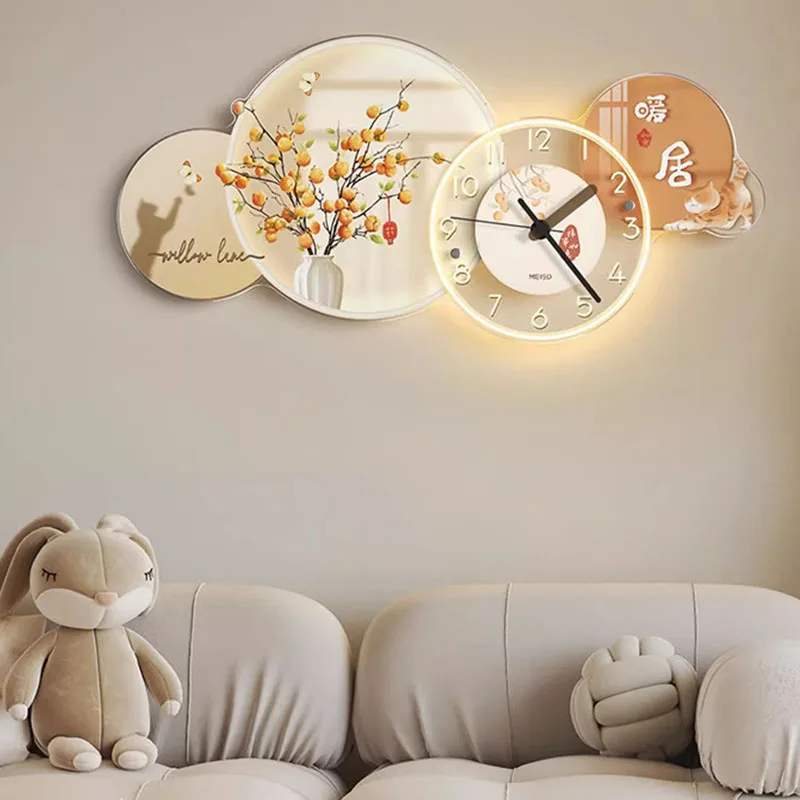 Oriental Art Design Wall Clock Battery Light Bedroom Acrylic Quiet Wall Clock Living Room Vintage Horloge Murale Room Decor