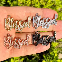 5Pcs/Lot Pave Blessed Word Charms Gold Plated Religious Pendant For Bracelet Necklace Bangle Jewelry Making