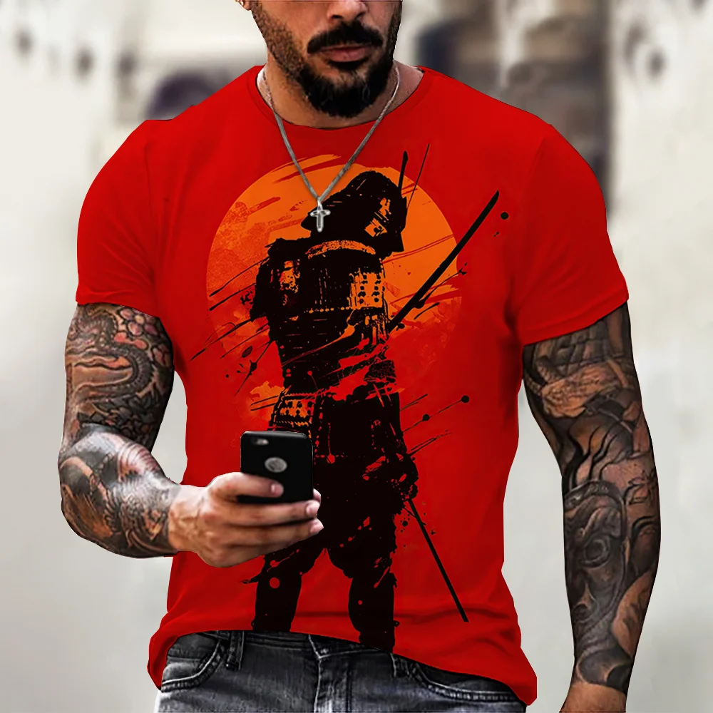 Vintage Samurai T-shirts For Men 3D Japanese Style Print Short Sleeve Tops Hip Hop Outdoor Streetwear Ninja Tees Men\'s T Shirts