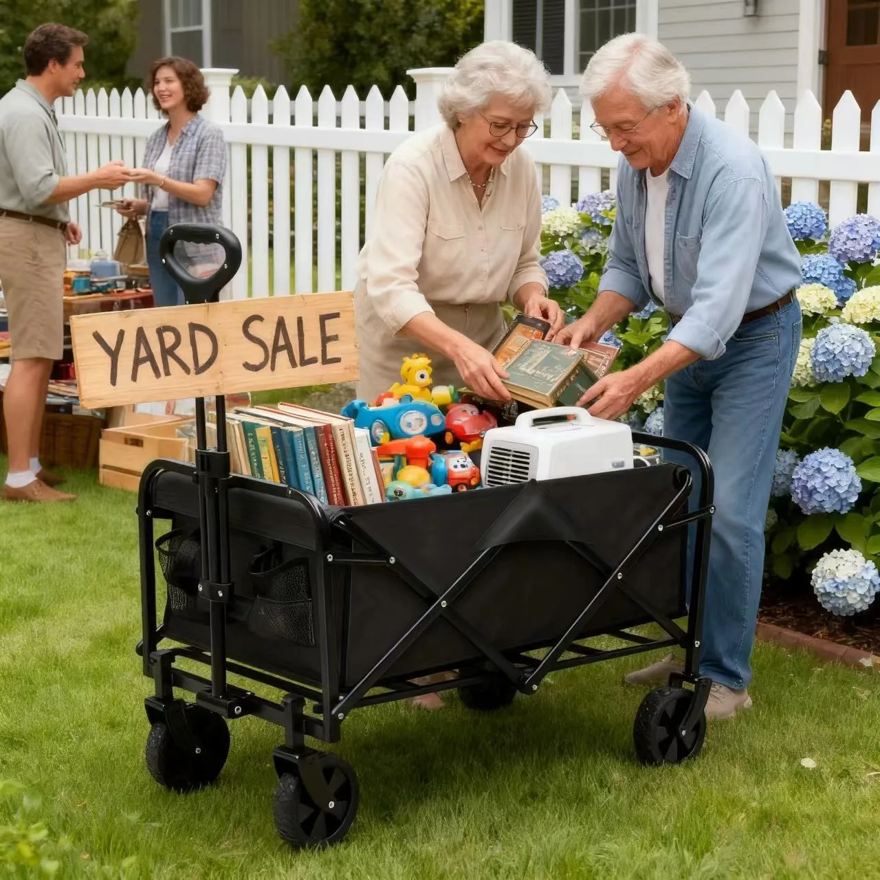 Black Heavy Duty Folding Utility Cart 380LBS Capacity Multifunctional Kitchen Wagon for Home Yard Shopping Gardening Outdoor Equipment Handling image 6