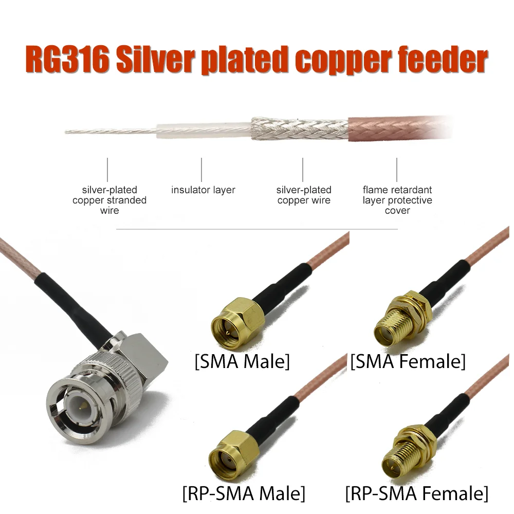 Q9 BNC To SMA RPSMA Male Female Right Angle Coax Jumper Pigtail RG316 Cable Crimp Fast Delivery WiFi Antenna Extension Cable