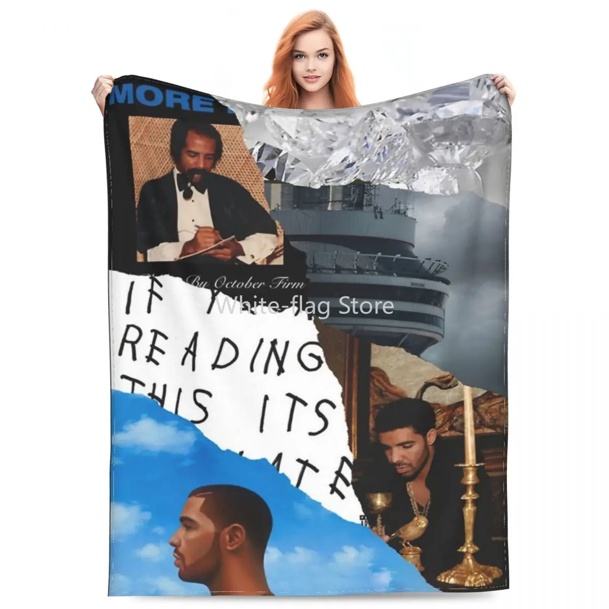 

Comfortable Albums Drake Collage Blanket Home Decorative Rapper Drakes Hip Hop Blanket Throw Super Soft Flannel for Bedroom