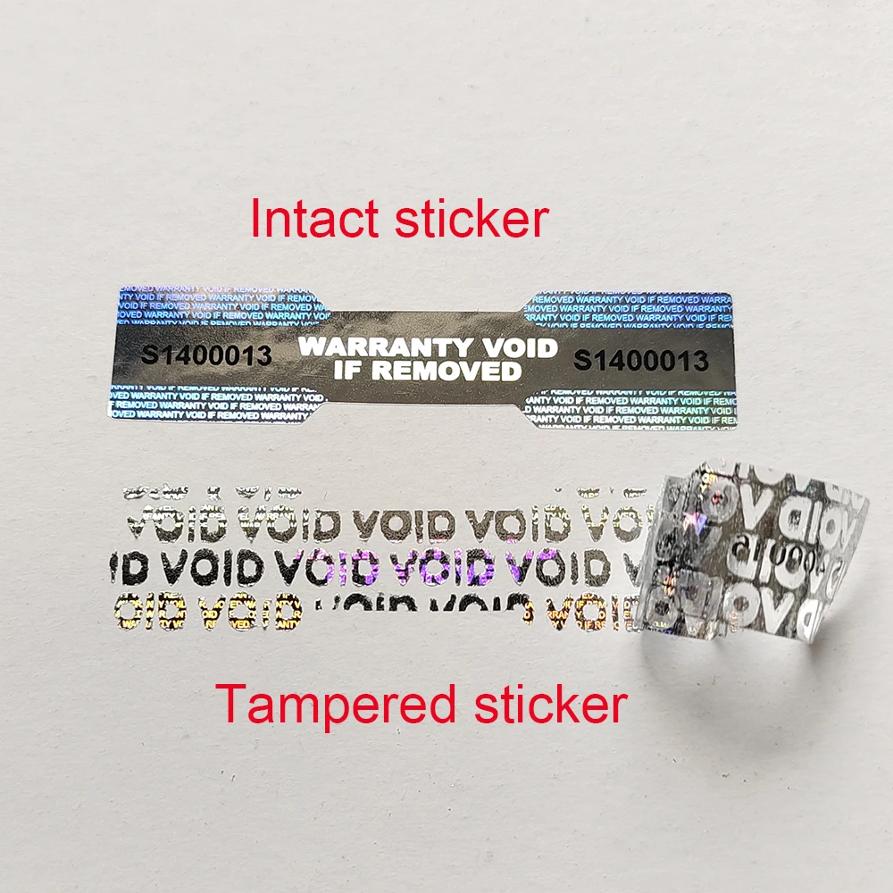 100pcs 48x11mm Silver Hologram Security Seal with Unique Serial Number VOID Left On Removal Dogbone Tamper Evident Label Sticker