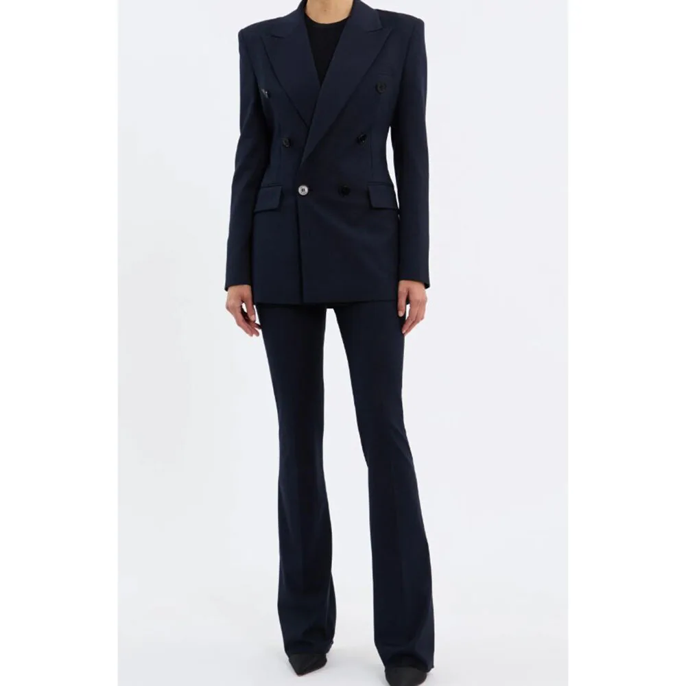 

Luxury Women Suit 2 Piece Jacket Pants Double Breasted Coat Flare Pants Female Clothing Elegant Office Lady Slim Fit Blazer Set