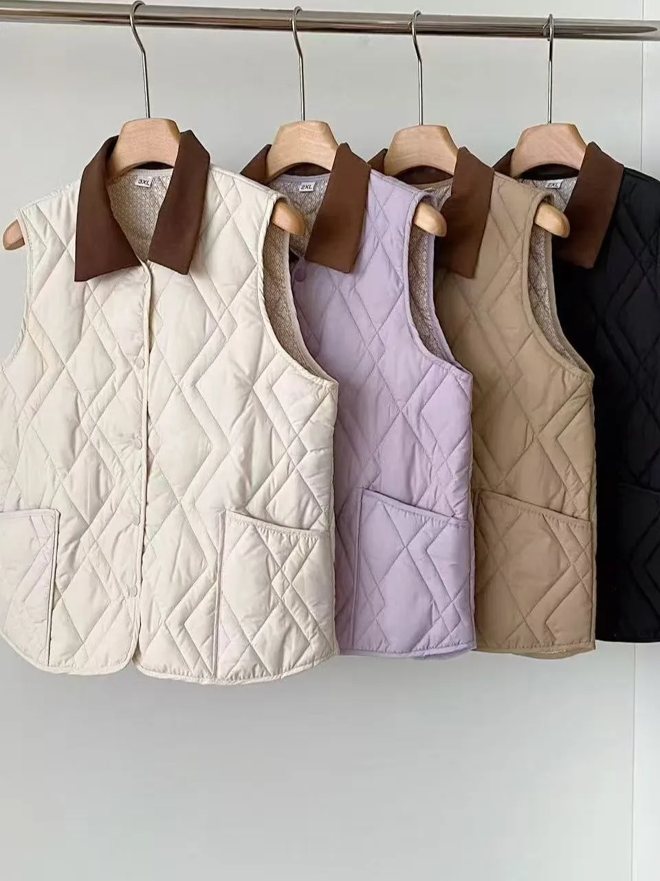 Gilet in cotone con colletto color sangue di alta qualità Gilet da donna leggero e caldo con imbottitura per l'inverno