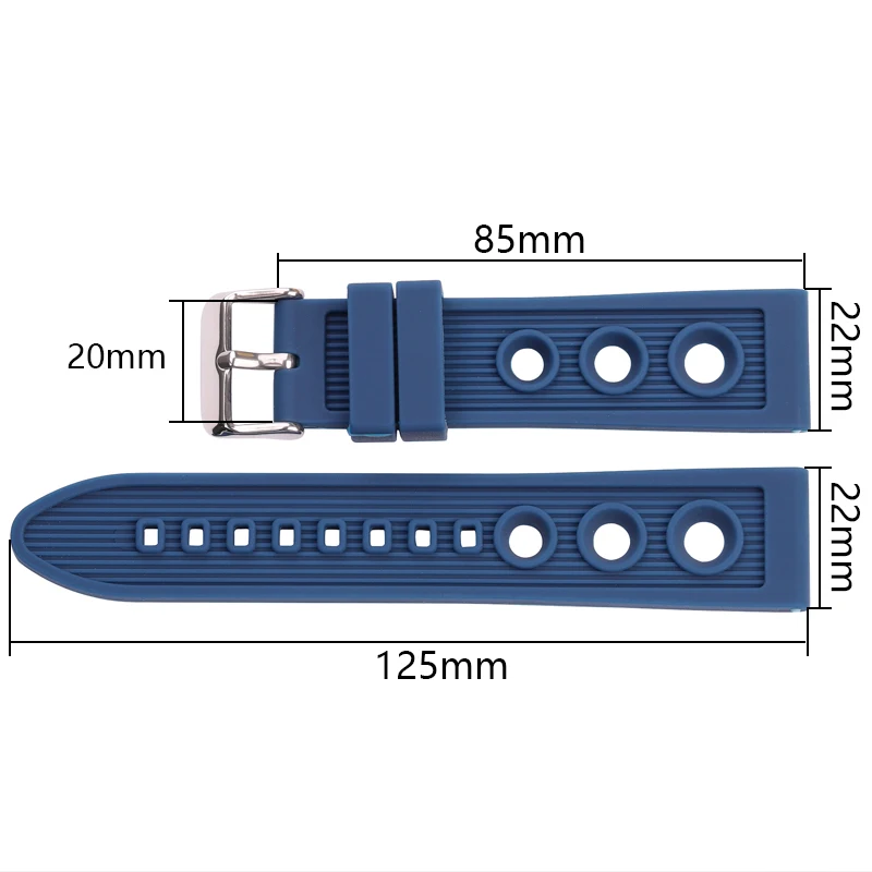 22mm Rubber Watchbands Men Women Waterproof Swimming Smart Watch Band Black Blue Soft Strap