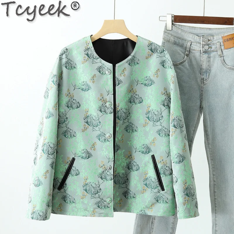 Tcyeek, chaqueta de cuero genuino para mujer, abrigos de piel de oveja auténtica 2024, ropa para mujer, chaquetas de primavera y otoño, ajuste holgado, Дубл,✪ка Ж Döncud