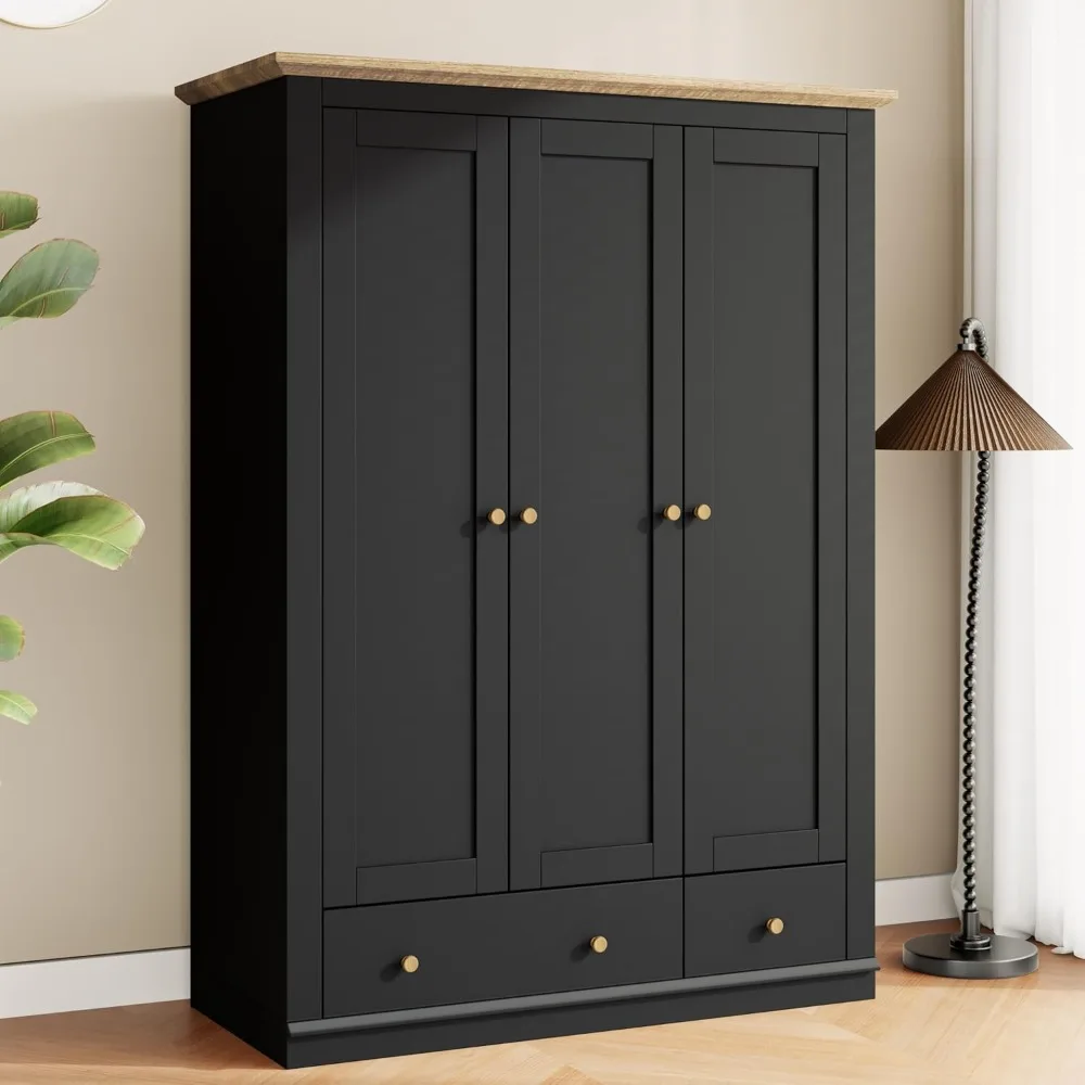 

Polbi 70.1" Tall 3 Doors Armoire Wardrobe Closet with 3 Doors & 2 Drawer, Wooden Armoire with Hanging Rail and and Shelf, Natura