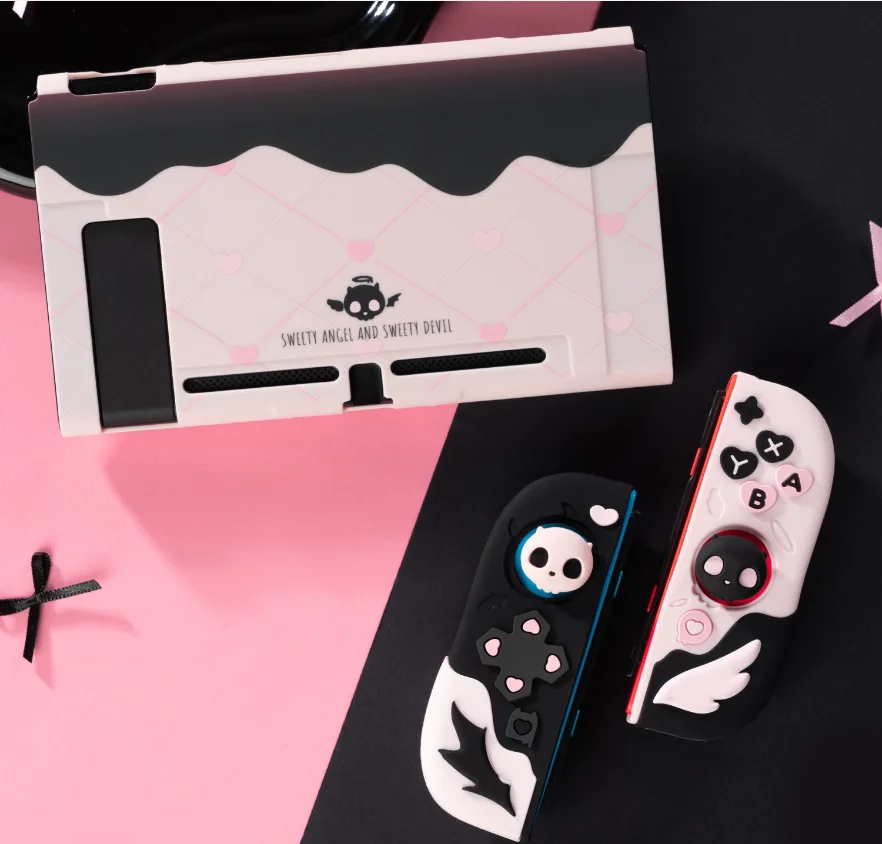 

Sweet Skull Hard Back Case Shell Protector For Nintendo Switch/Oled Joycon Controller Thumb Grip Cap ABXY Buttons Silicone Cover