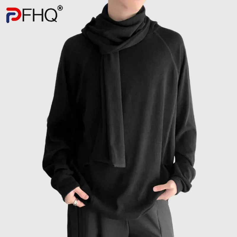 PFHQ Scarf Hooded Men's Sweatshirts Solid Color Spring Casual Menswear Male Pullover Hoodies Simple Chinese Style 2025 21Z9059