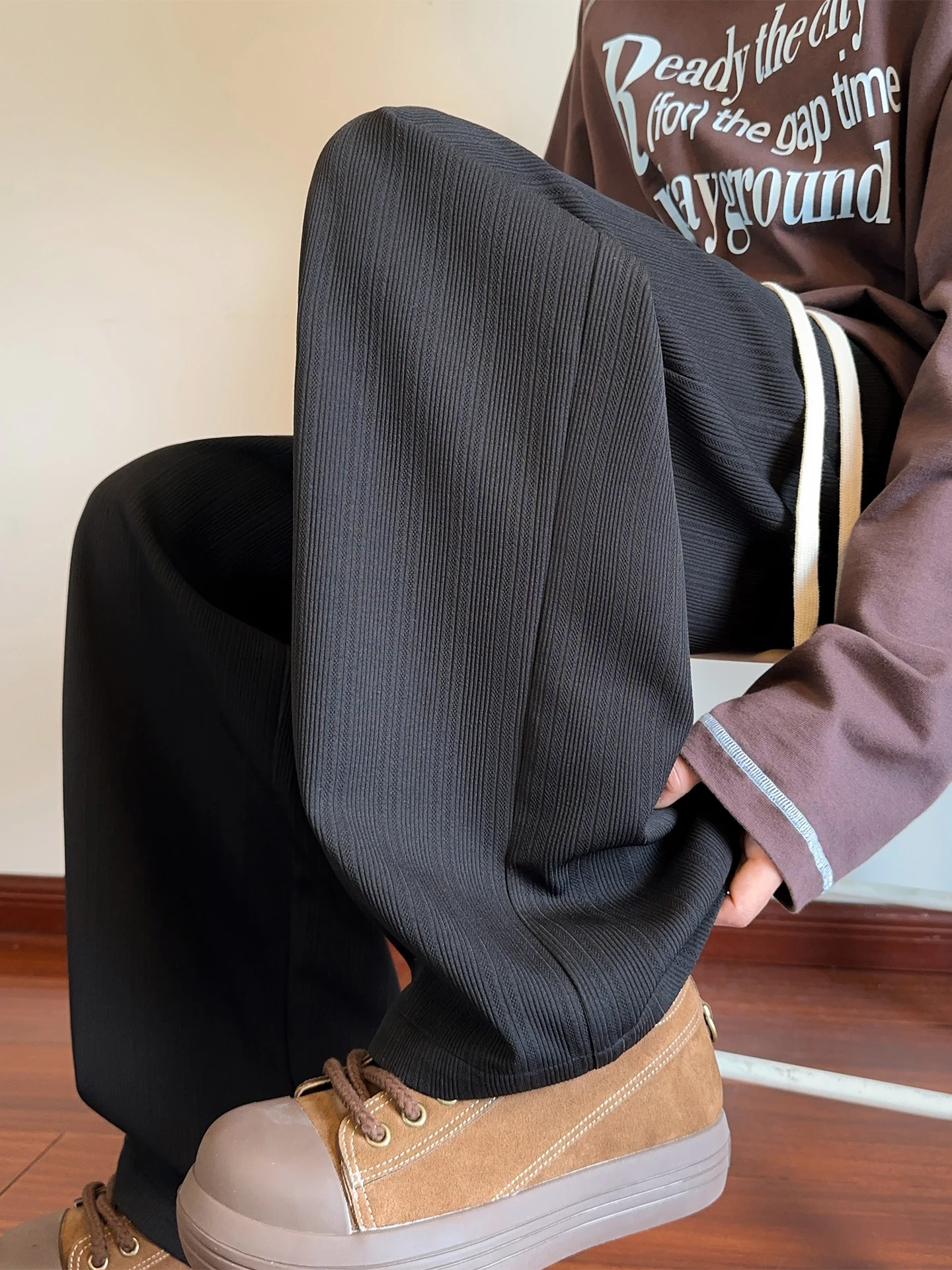 

Текстурированные повседневные брюки Bla, мужские свободные прямые брюки, тонкие широкие брюки из ледяного шелка, весна 2026, молодежные Vitali Sle, полиэстер F...