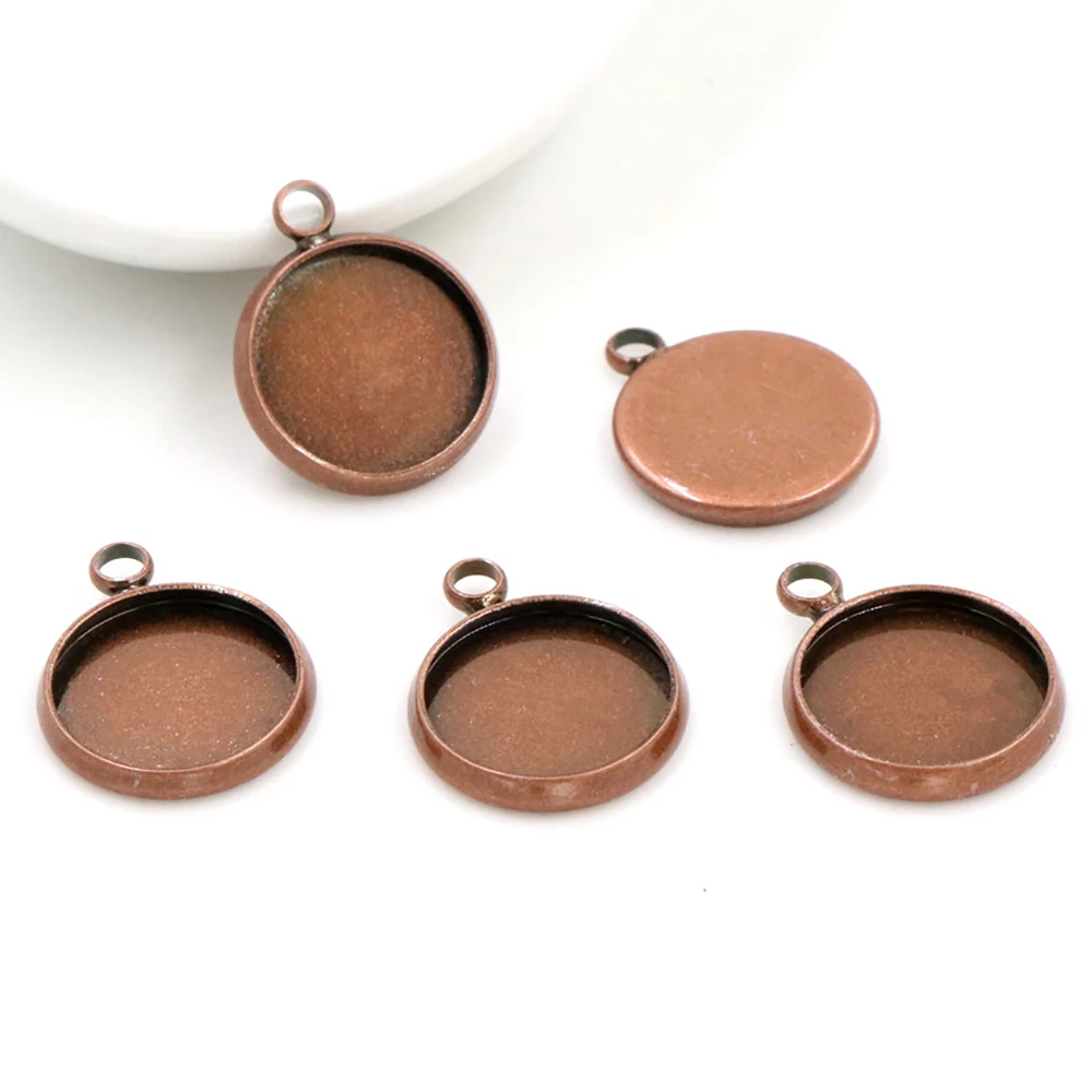 50pcs 12mm Inner Size Red Copper Plated Good Material Simple Style Cabochon Base Cameo Setting Charms Pendant Tray