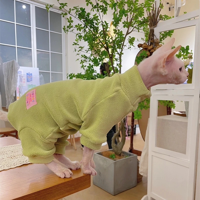 Fleece-Mantel für Sphynx-Katzen, warmer Sweatshirt, 4-beiniger Overall für Kätzchen und Hunde, weiche Freizeitkleidung für männliche Katzen, Devon Rex-Pullover. – Detail 16