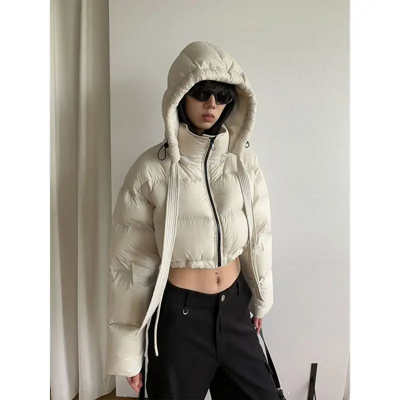 

Autumn and Winter Fashion New American Short Thickened Cotton Jacket 2025 Trend Short Sexy Women's Hooded Cotton Jacket