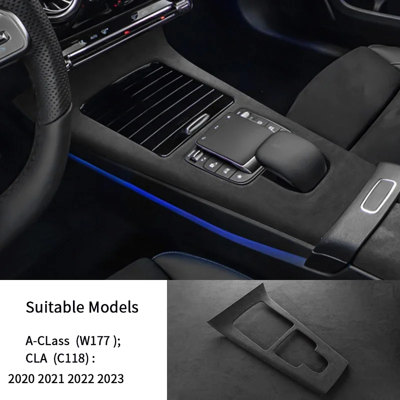 Suede Overlay Car Interiors Central Panel Armrest Lid Gear Knob Cover For Mercedes Benz A-Class W177 CLA C118 2020-2024 image 3