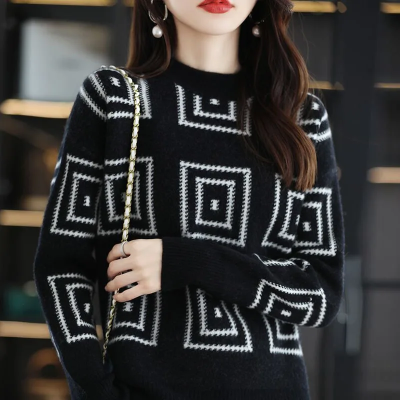 

Knitted Sweater Women Pullovers New Long Sleeve O-Neck Patchwork Knit Sweater Pullover Women Tops Sweaters Women Clothing Q1554