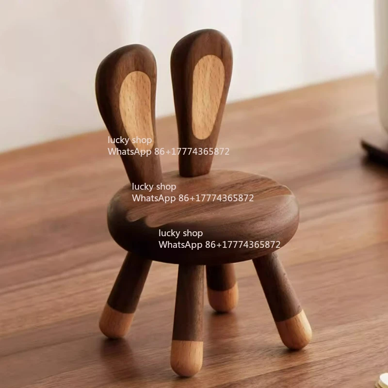Rabbit Cute Stool Cartoon Desktop Solid Wood Ornament Bracket, Black Walnut Chair
