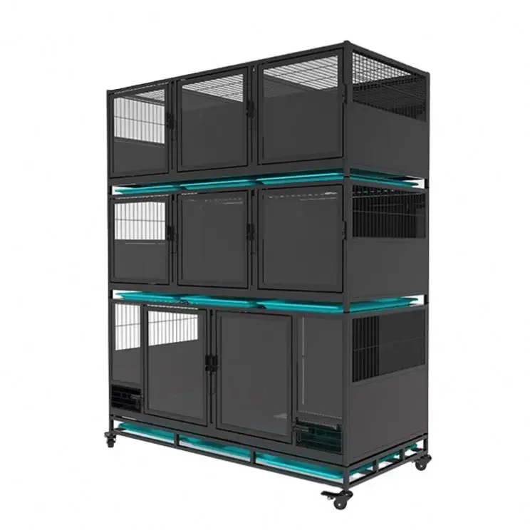 TT2024 Hot Selling Pet Shop Tempered Glass Wall Stackable Dog 3 Layers Breathable Puppy Breeding Pet Cages