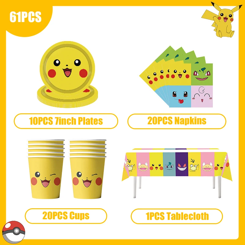 Pokemon compleanno decorazione stoviglie tazza piatto tovaglia palloncini Banner sfondo Pikachu forniture per feste di compleanno per bambini