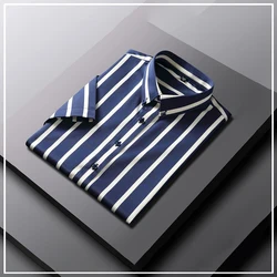 Fashion New 2024 Smart Casual Spring Summer Tops Men's Clothing Turn Down Collar Striped Single Breasted Shirts Comfortable Men