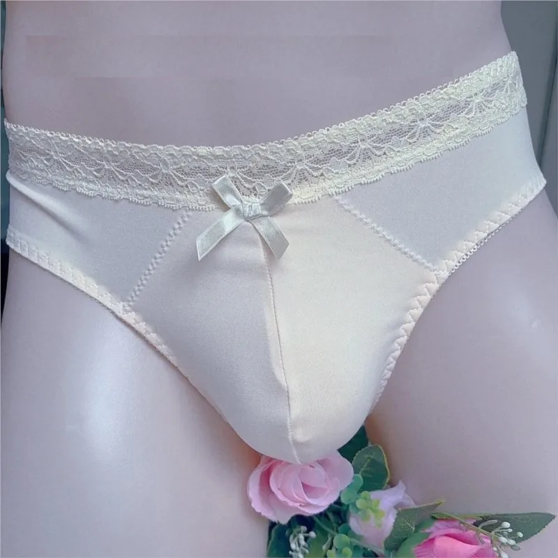 Man's Yellow White Lace Cute Sweet Panties BF Gifts Private Party