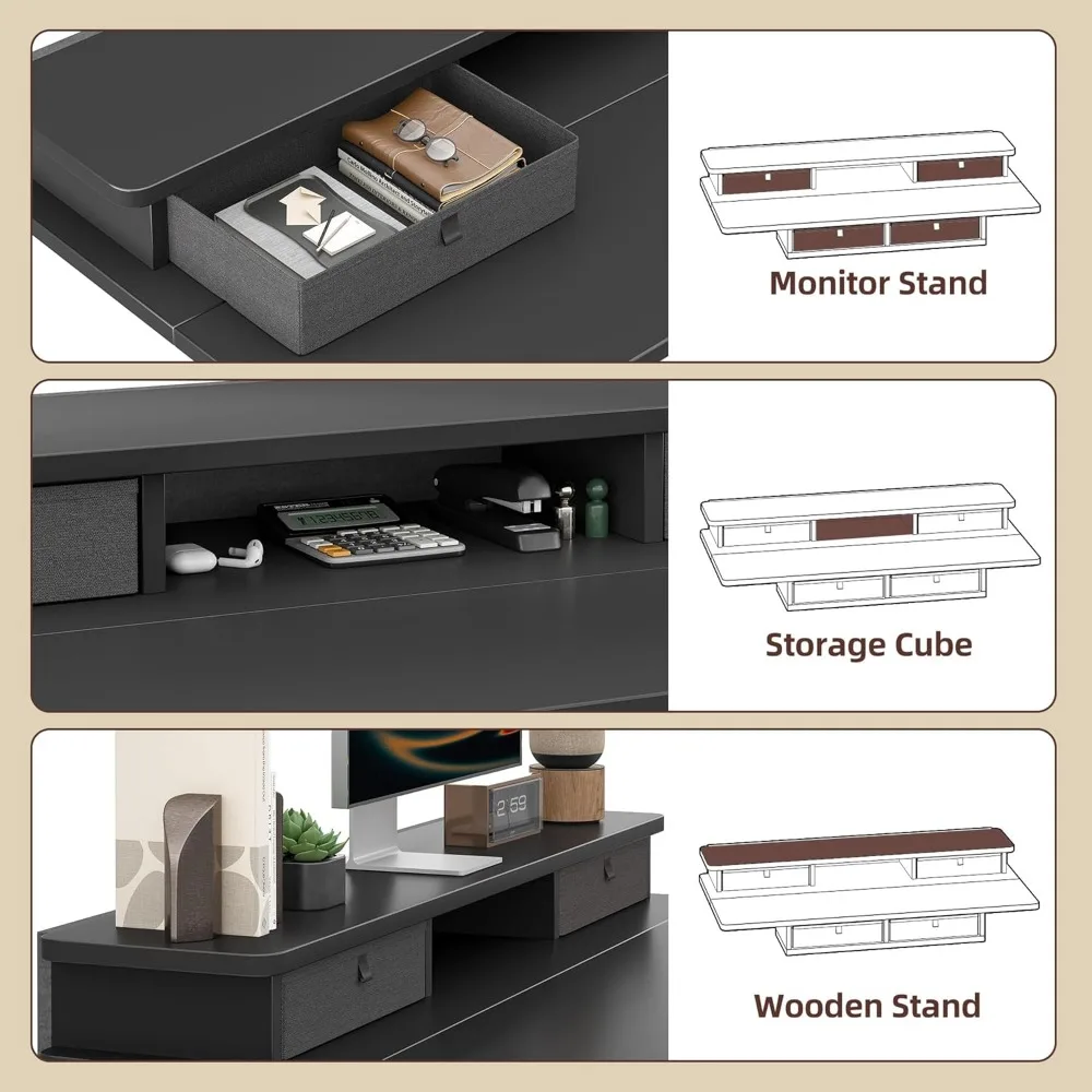 مكتب قائم كهربائي قابل للتعديل بارتفاع 47 × 24 بوصة مع رف تخزين ودرجين