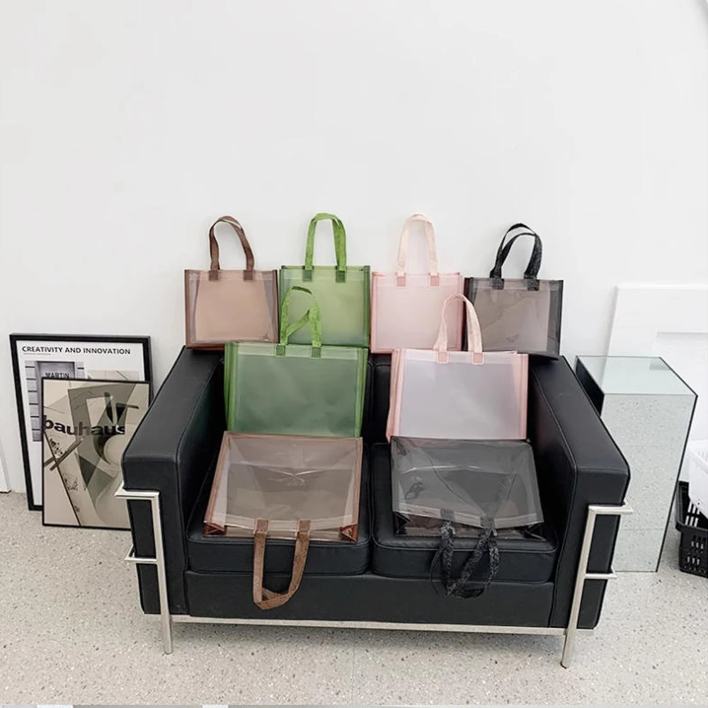 Thickened PVC Fashion Shoulder Tote Bag Plastic Handbag Gift Wrapping Gift Bags Shopping Packaging Bag with Handle 3 Sizes