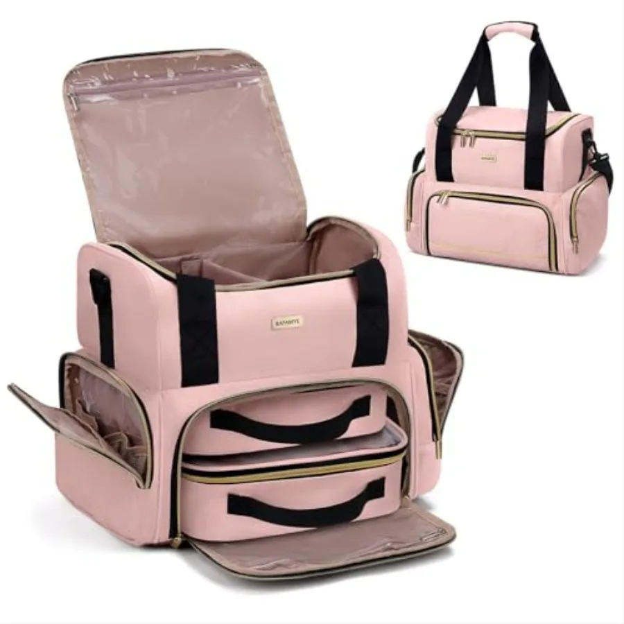 

Large Makeup Cosmetic Bag with 2 Removable Case, Double Layer Travel Makeup Organizer Case, travel Toiletry Bag For Women