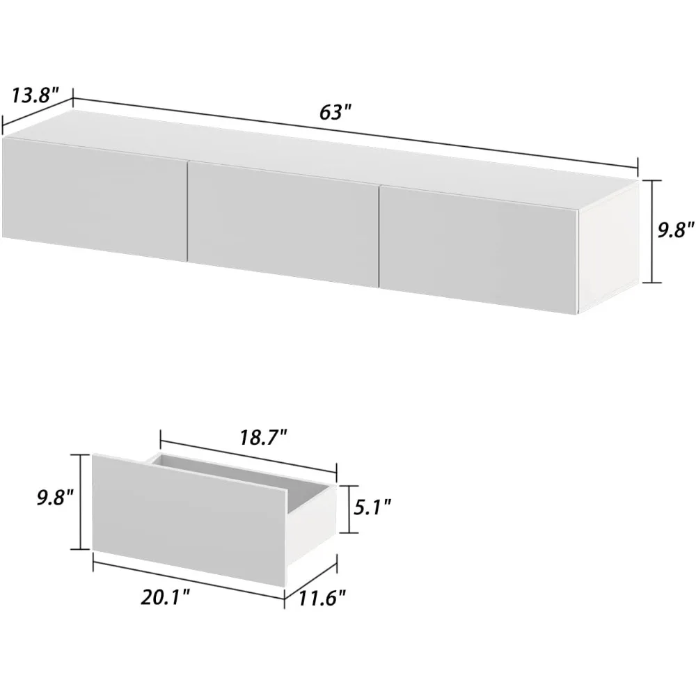 وحدة تحكم وسائط خشبية حديثة مثبتة على الحائط مع أضواء LED لأجهزة التلفاز حتى 70، مركز ترفيه بتصميم عائم #2