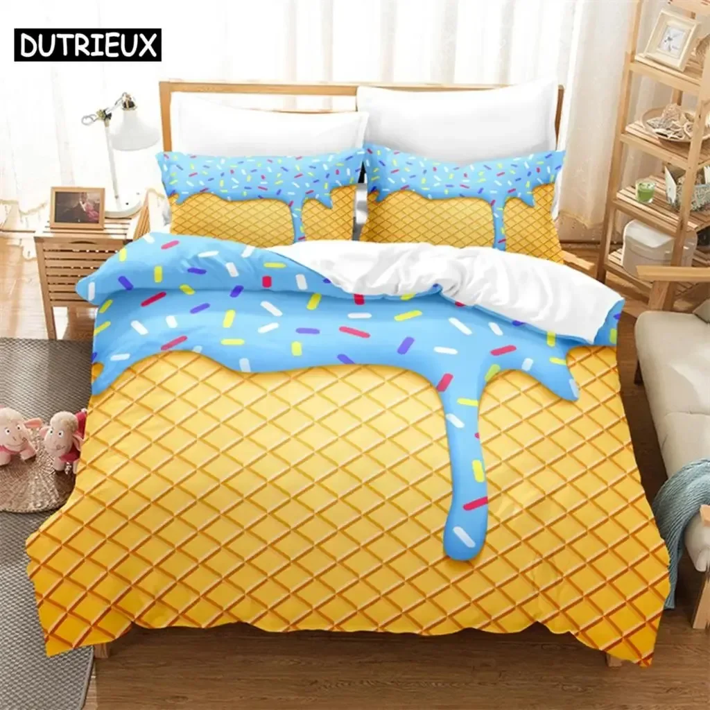 Ice Cream Comfortable Duvet Quilt Cover Pillowcase Bedding Set Children Bedroom Decoration Home Textile