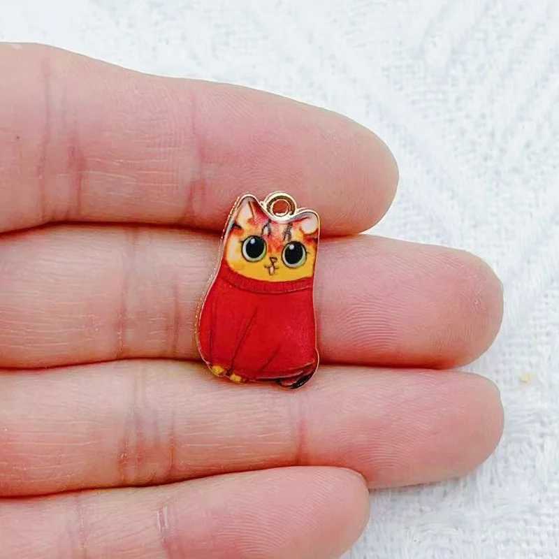 

10pcs Cute Animal Printed Kitten Alloy DIY Accessories Earrings Bracelets Pendants Mobile Phone Cases Accessories