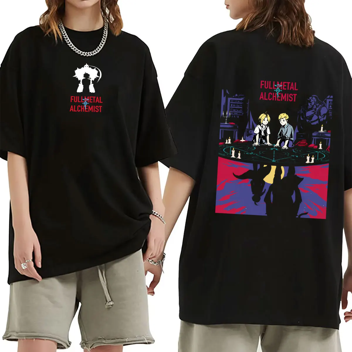 Camiseta de Anime Fullmetal Alchemist, Camiseta con Gráfico de Edward Elric, Camiseta de Verano para Hombre y Mujer, Informal, Retro, de Cuello Redondo, Talla Grande