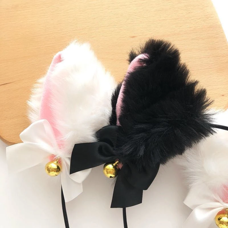 Sexy orecchie di gatto fascia per le donne ragazze collana con fiocco in pizzo peluche campana fascia per capelli Cosplay Masquerade-Party Costume accessori per capelli