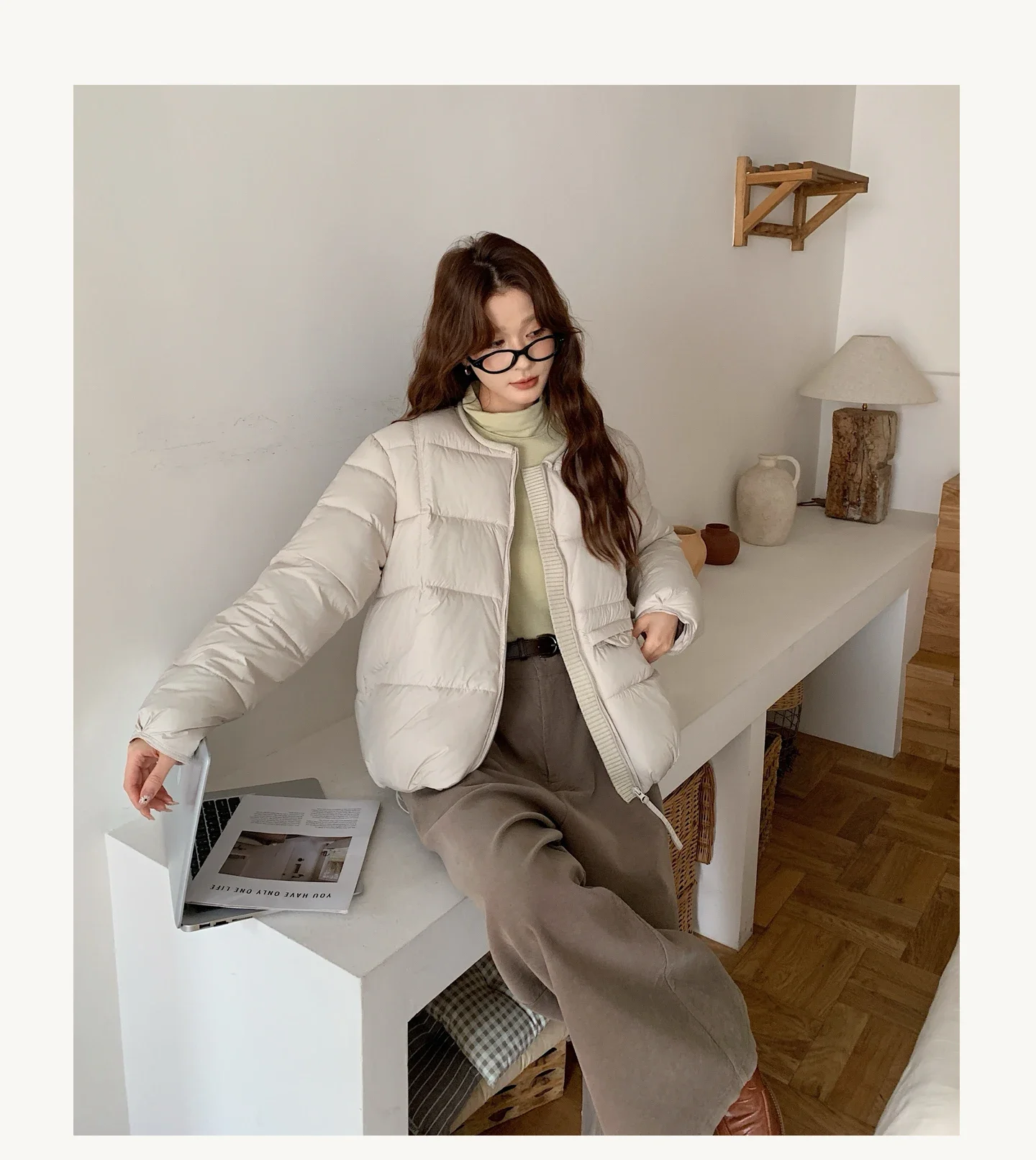 2026 Winter Women's Jacket Korean Patchwork Zipper Stylish Parkas Minimalist Versatile Coat Warm O-Neck Cotton Padded Outerwear