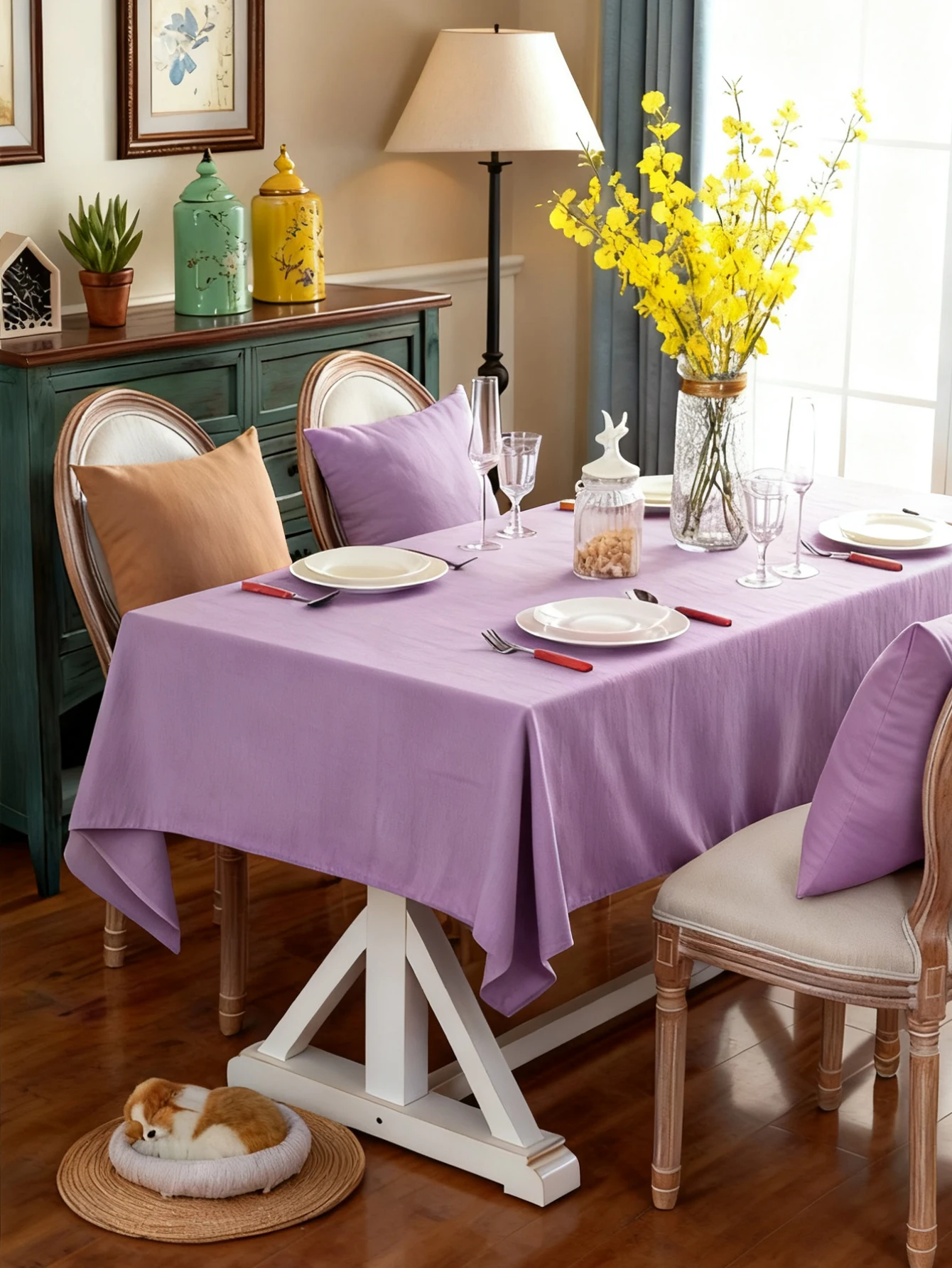 Modern Minimalist Style Plain Color Imitation Linen Tablecloth Suitable for Living Room, Dining Room, Party, Home Decoration