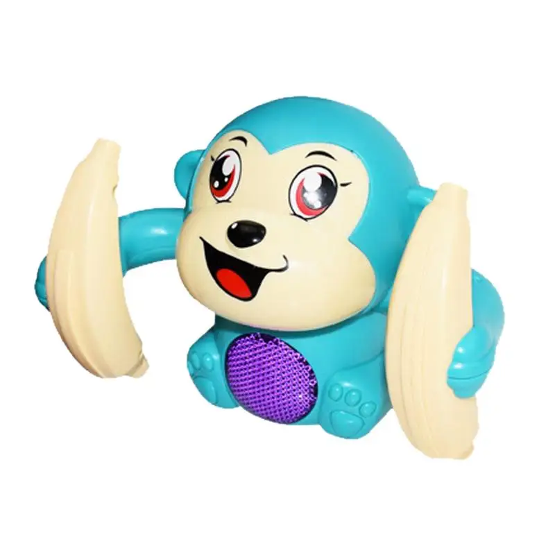 Macaco lançador elétrico luz música crianças modelo animal brinquedo controle de voz indução dos desenhos animados rolando banana brinquedo elétrico do bebê