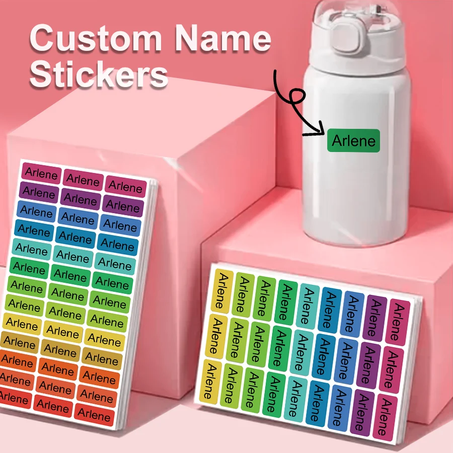 Customized name stickers, personalized labels, waterproof office supplies labels, school stationery, toys, rainbow colored