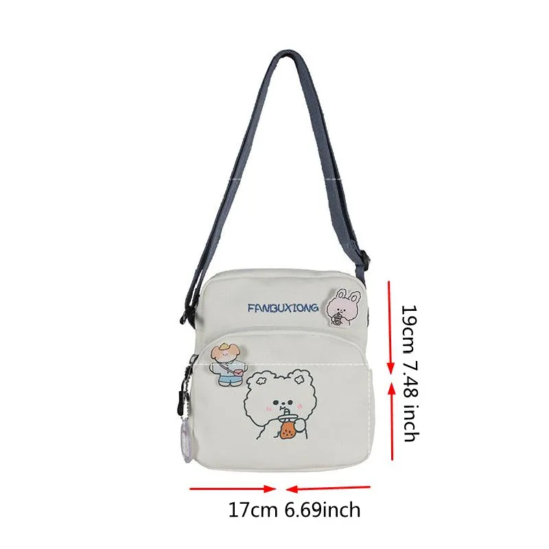 Cute Bear Rabbit Print Crossbody Bags for Women Girls Mini Canvas Square Purse Trendy Cartoon Handbags Shoulder Phone Bag Bolso view 5