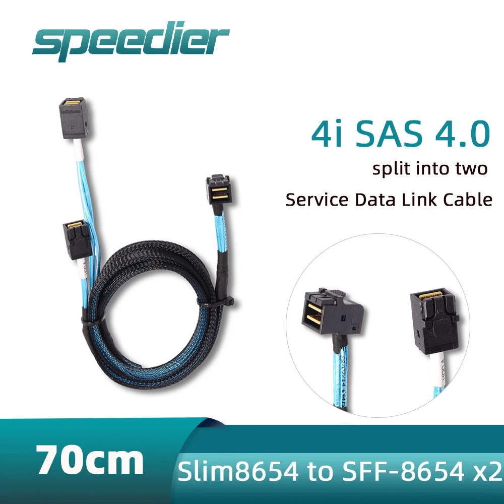 

90 Degrees Elbow Slim SAS 4i38P 8654 To 2-port SFF-8654 4i SFF-2 * 8654 4i One To Two for Service Data Transfer Link Cable 0.7m