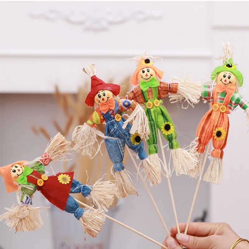 ABKO-4Pcs pequeña decoración de espantapájaros de cosecha de otoño para jardín, hogar, patio, Halloween, fiesta de Acción de Gracias, suministros para recuerdos