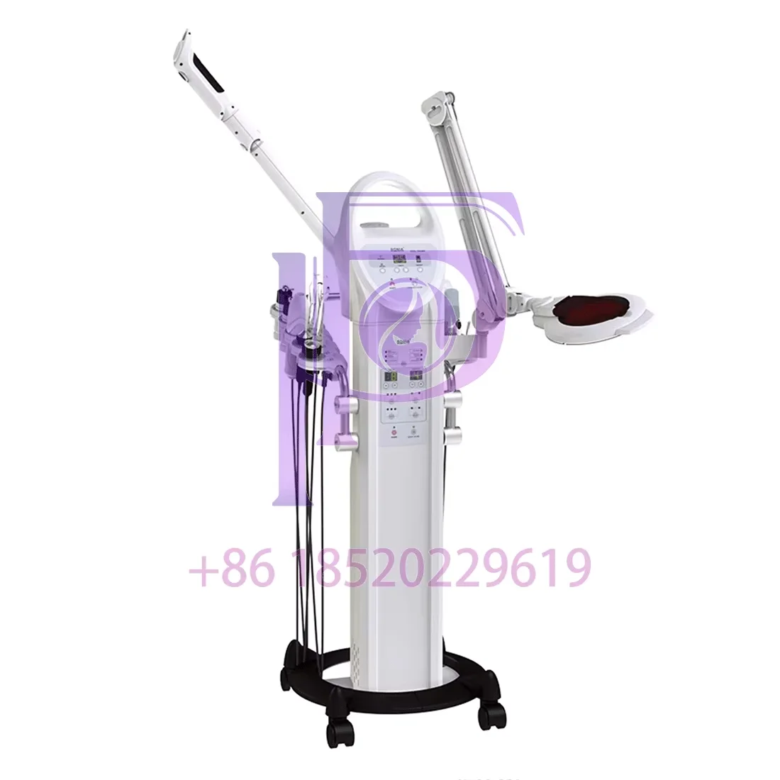 Máquina facial multifuncional 9 em 1 com limpeza profunda, vaporizador de microcorrente, terapia de fótons LED e lupa para uso em salão de beleza