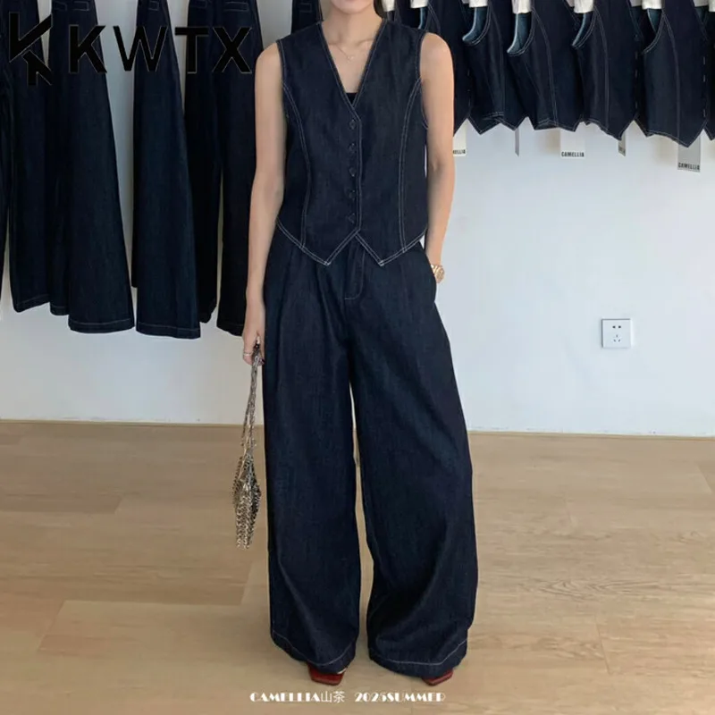 

KWTX Spring Summer 2025 Women's Two Piece Set Casual Blazer & Wide Leg Pants Vintage Soft High Quality Designer Luxury