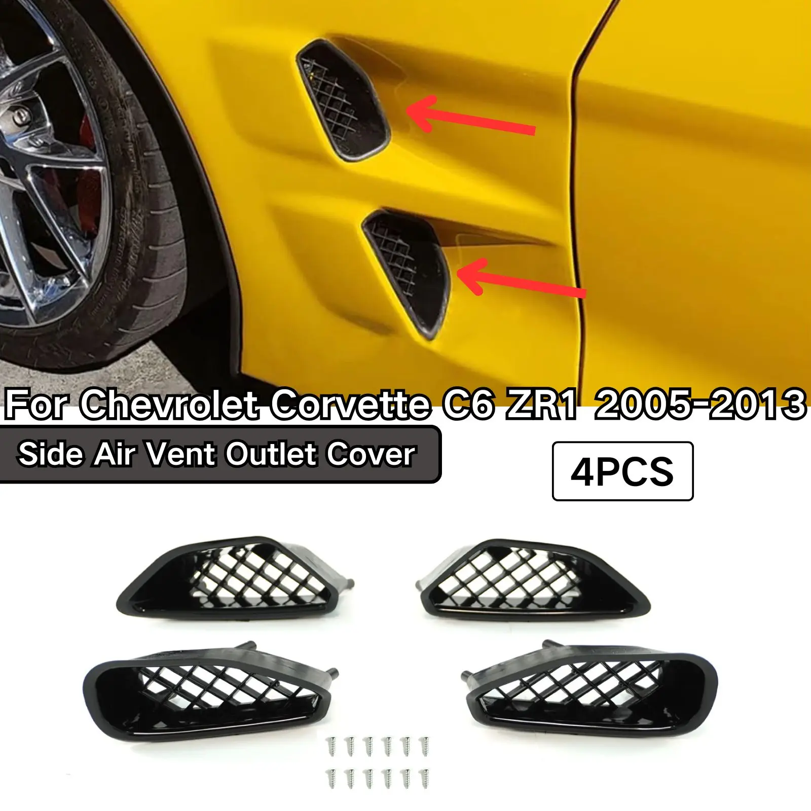 For 2005 2006-2013 Chevrolet Corvette C6 ZR1 Front Outlet Side Fender Air Vent Cover Body Kit Carbon Fiber Print Glossy Black