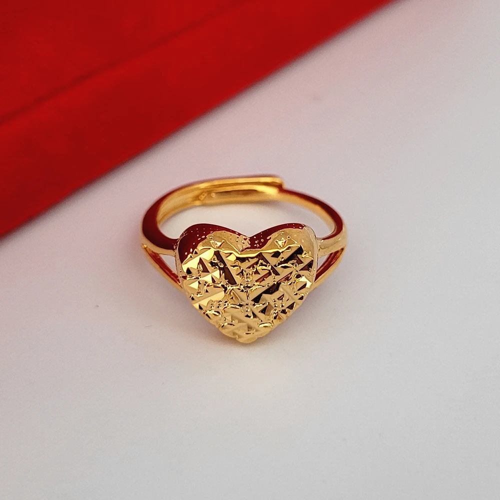 Wedding Rings For Women Yellow Gold Plated Heart Finger RIng Adjustable Anillo Bague Femme High Quality Jewelry Accessories Gift