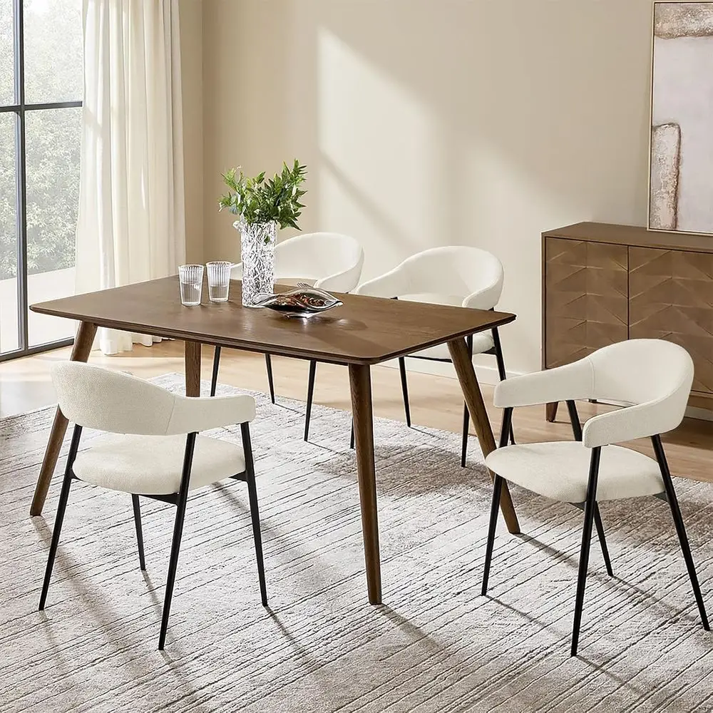 

Set of 4 Modern Upholstered Dining Chairs with Metal Frame and Padded Armrests, Beige Accent Chairs for Home, Restaurant, or Caf