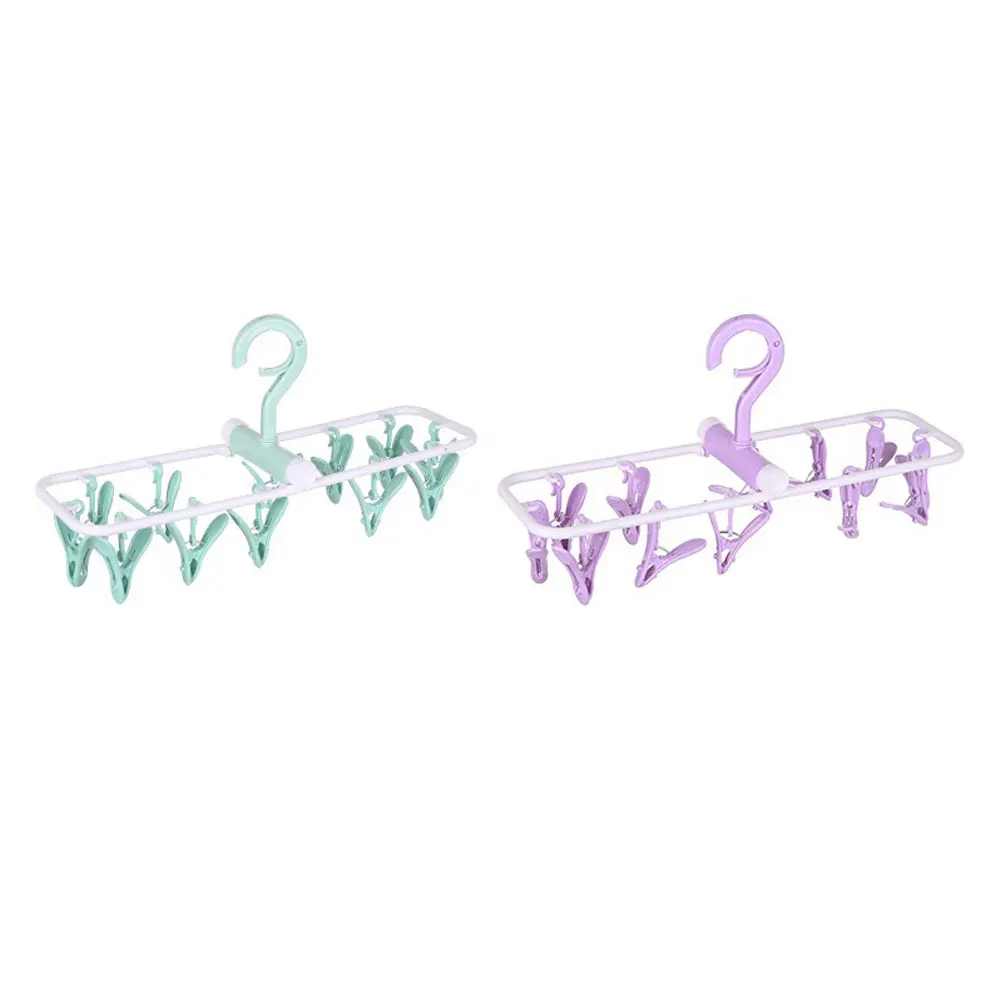 

2 Pcs Windproof Clothes Drying Rack Hangers Multifunction Multi-Purpose Socks Clips Drip Plastic Grip Laundry Collapsible