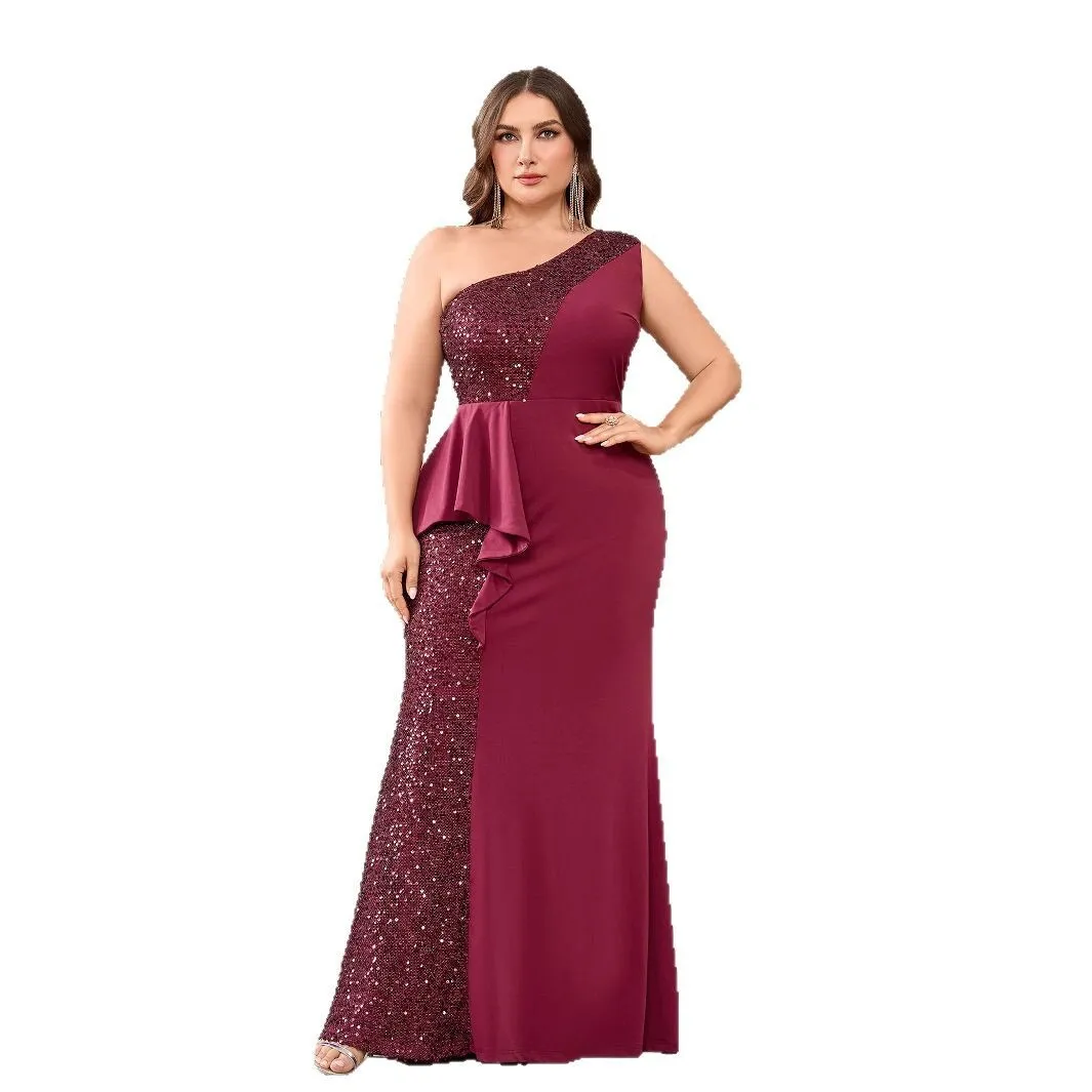 Nuovo Plus Size Donna Monospalla Paillettes Aderente Sottile Elegante Abito da Sera Lungo Economico 2025 Abito Estivo Robe Vestido Donna