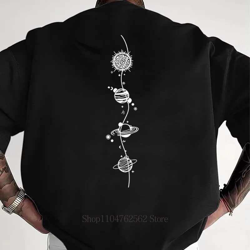 Line Planet Graphic Print T-shirt Men Summer Casual Fashion High Street Minimalist Tops Loose Crew Neck Short Sleeve Cotton Tees