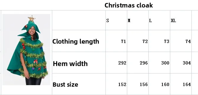 Women 3D Christmas Tree Dress with Hooded Cape Cosplay Outfit for Holiday Party Stage Performance Dress Up